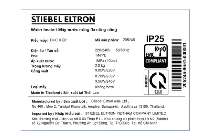Máy nước nóng Stiebel Eltron DHC 8 EC trực tiếp đa điểm