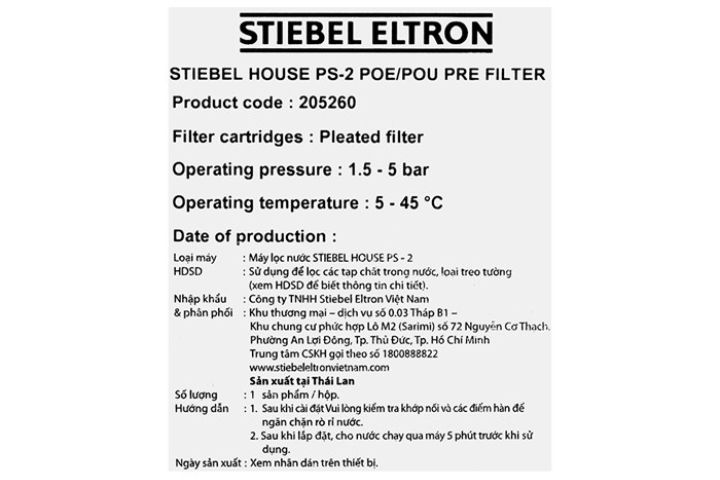 Máy lọc nước Stiebel Eltron Stiebel House PS-2 đàu nguồn