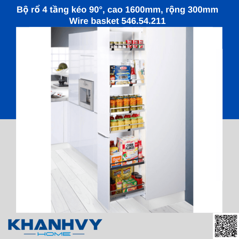 Bộ rổ 4 tầng kéo 90°, cao 1600mm, rộng 300mm Wire basket 546.54.211 chính hãng tại Khánh Vy Home