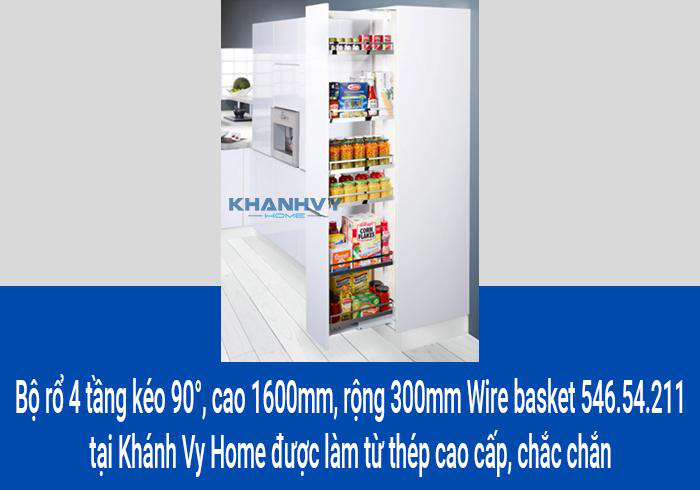 Bộ rổ 4 tầng kéo 90°, cao 1600mm, rộng 300mm Wire basket 546.54.211 tại Khánh Vy Home được làm từ thép cao cấp, chắc chắn