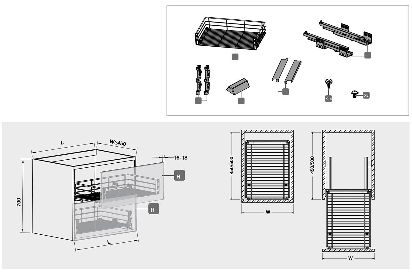 Bản vẽ kỹ thuật giá xoong nồi 600mm Hafele 549.03.144 tại Khánh Vy Home