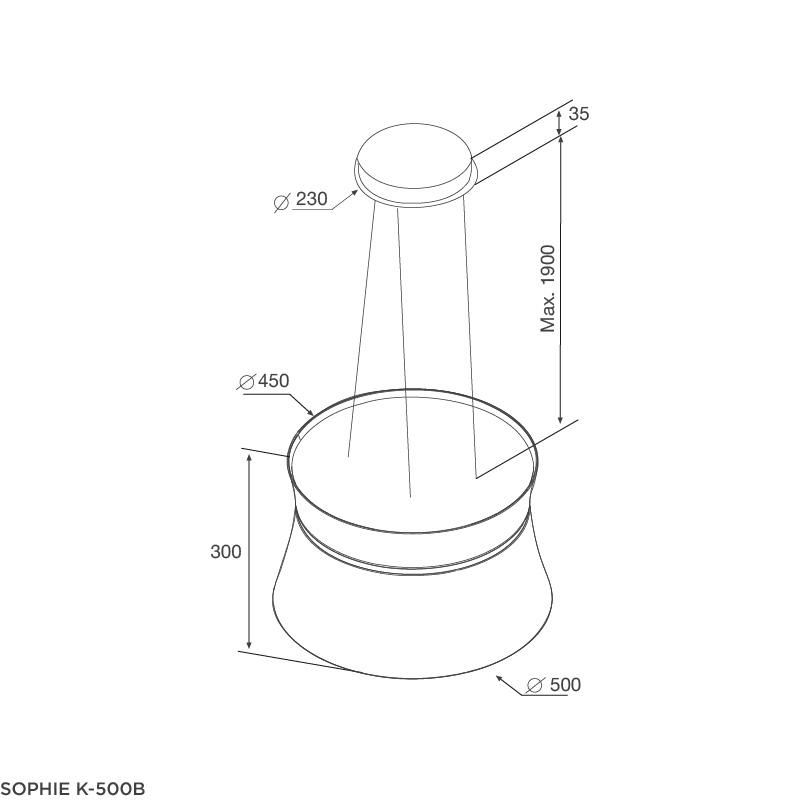 Kích thước lắp đặt máy hút khử mùi đảo SOPHIE K-500B