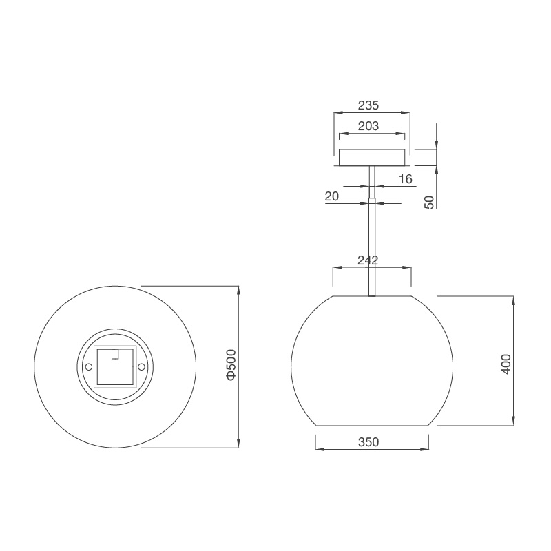 Kích thước lắp đặt máy hút khử mùi đảo Sphera chrome-I001C