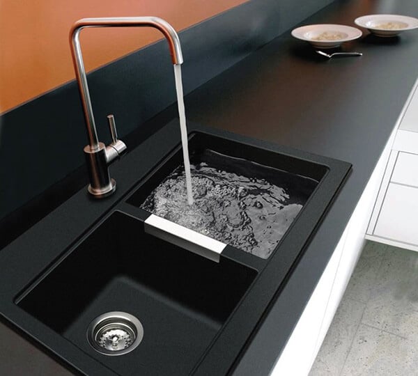 Chậu đá nhân tạo TEKA FORSQUARE 2B 790 BLACK 115260014 có thiết kế 2 hộc rửa sâu tiện dụng