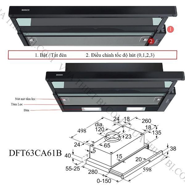 Máy hút mùi Bosch DFT63CA61B 60cm