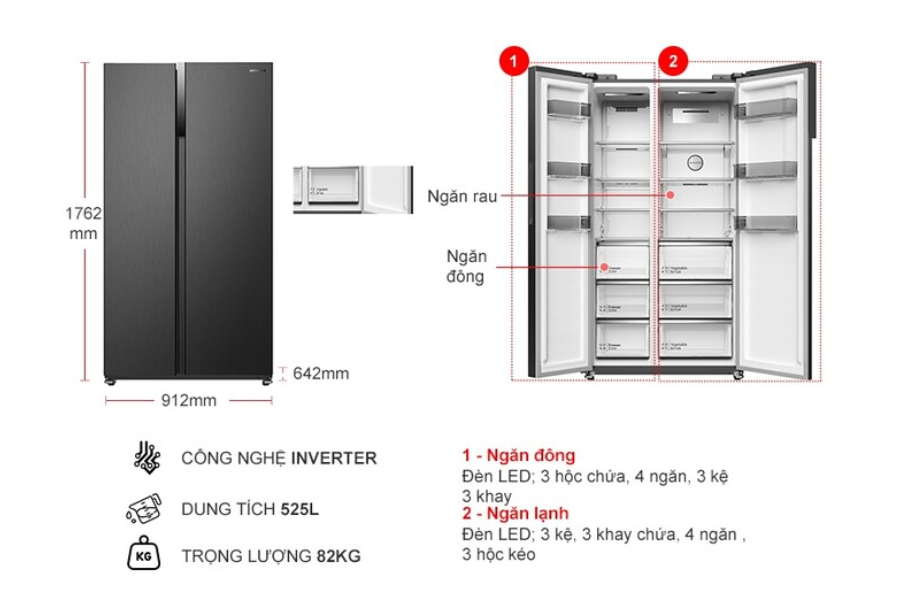 Tủ Lạnh Hitachi HRSN9552DWDXVN Side by Side 525 lít