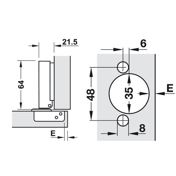Thông số kỹ thuật bản lề giảm chấn Hafele Inox 304 trùm ngoài 315.06.750