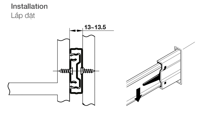 Thông số Ray bi 3 giảm chấn Hafele 300mm 494.02.061        