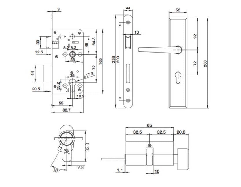 Thông số kỹ thuật bộ khóa tay nắm đế dài DIY Hafele 499.62.503