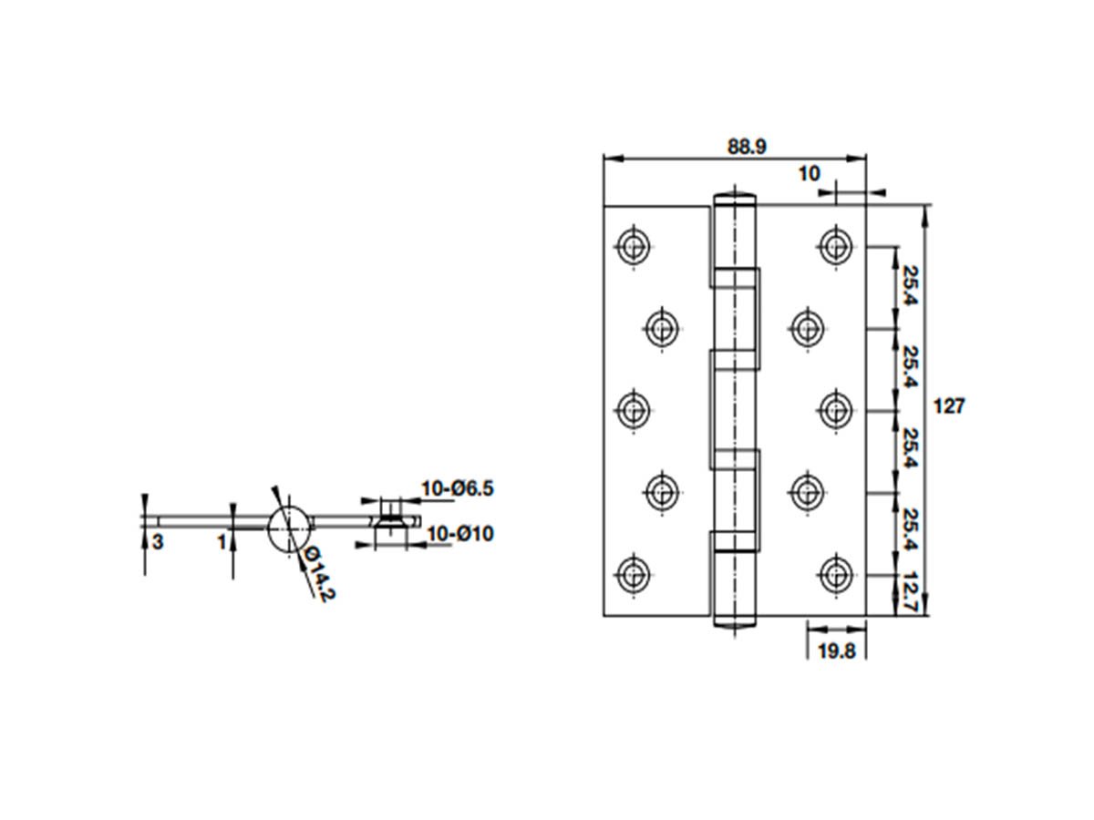 Thông số kỹ thuật bản lề lá Hafele 4BB 127x89x3mm 926.25.505