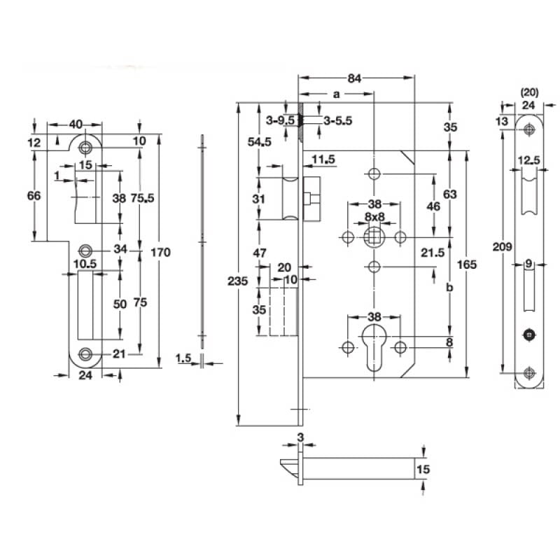 Thông số kỹ thuật thân khóa Hafele 911.02.153