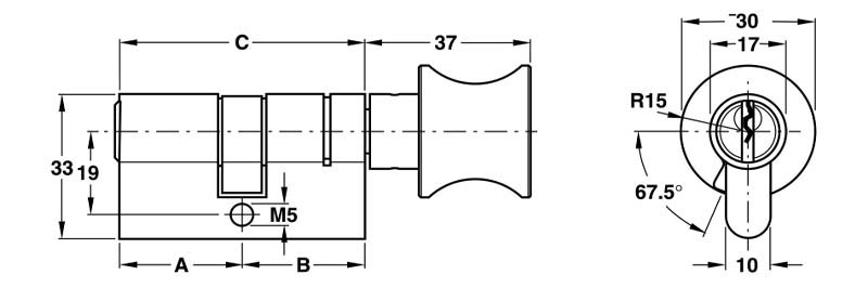 Thông số kỹ thuật ruột khóa 1 đầu chìa, 1 đầu vặn 65 mm Hafele 916.96.311