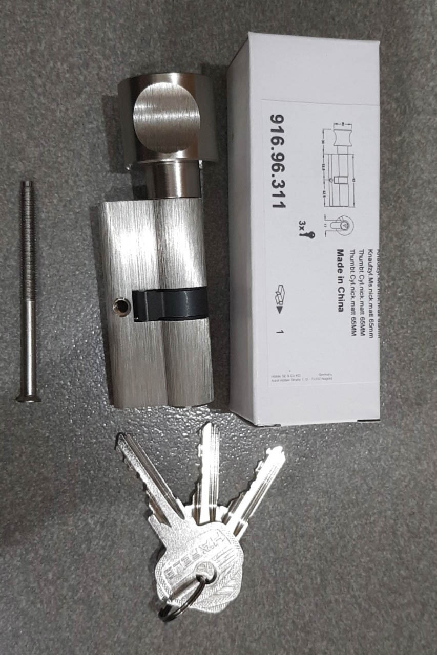Ruột khóa 1 đầu chìa, 1 đầu vặn 65 mm Hafele 916.96.311 được sản xuất đạt tiêu chuẩn chất lượng châu Âu