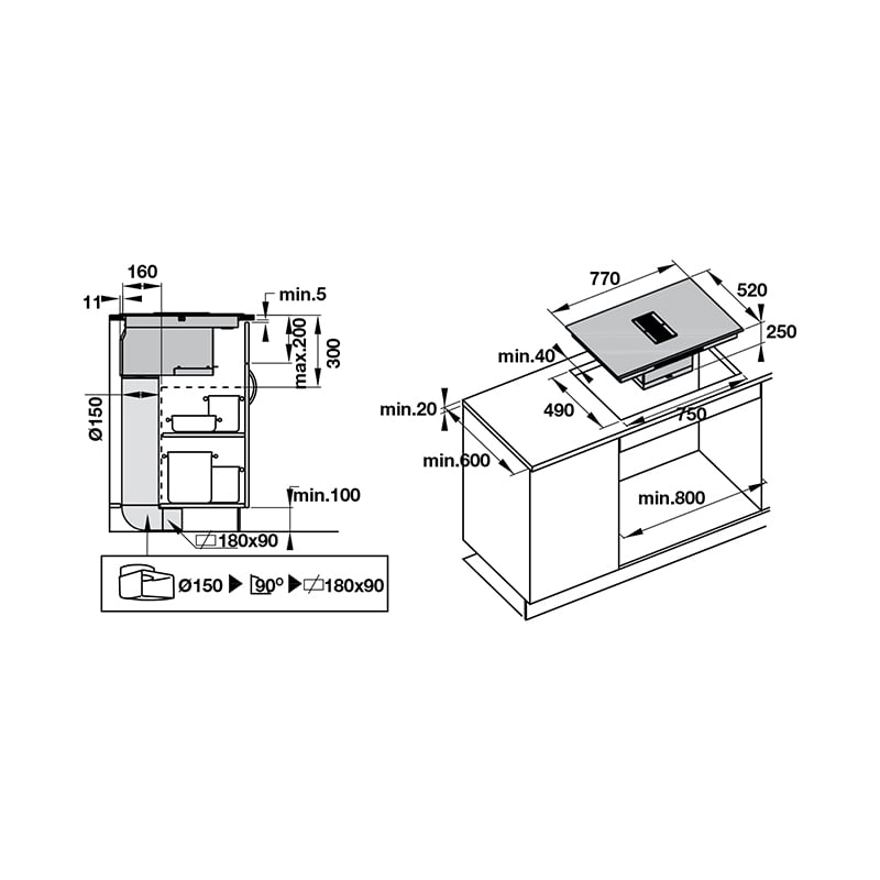  Kích thước bếp từ kết hợp hút mùi Hafele HC-IHH77D 536.61.655