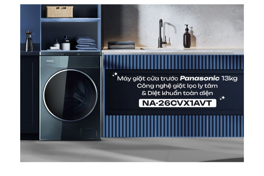 Máy giặt Panasonic NA-26CVX1AVT Cửa trước 13kg với Công nghệ lọc ly tâm & Diệt khuẩn toàn diện