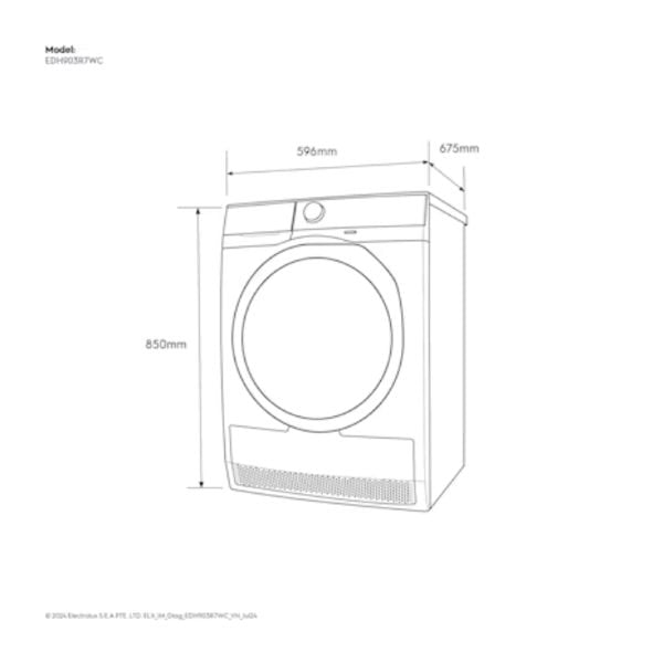 Máy sấy bơm nhiệt 9kg Electrolux EDH903R7WC