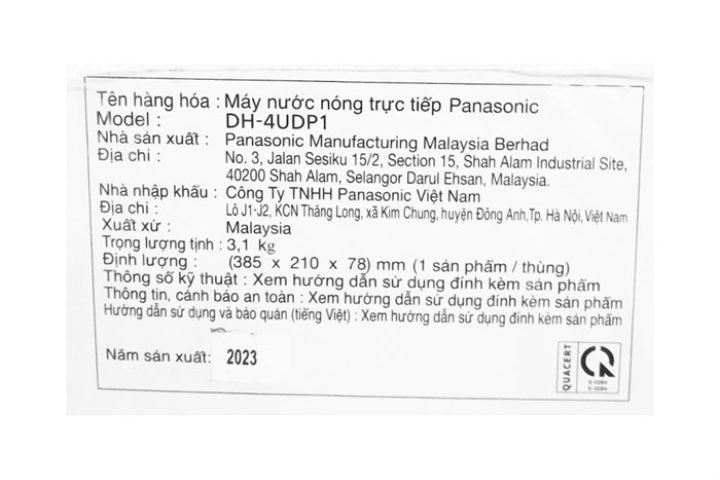 Máy nước nóng Panasonic DH-4RL1VW