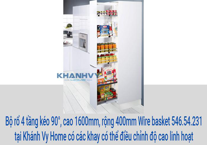 Bộ rổ 4 tầng kéo 90°, cao 1600mm, rộng 400mm Wire basket 546.54.231 tại Khánh Vy Home có các khay có thể điều chỉnh độ cao linh hoạt