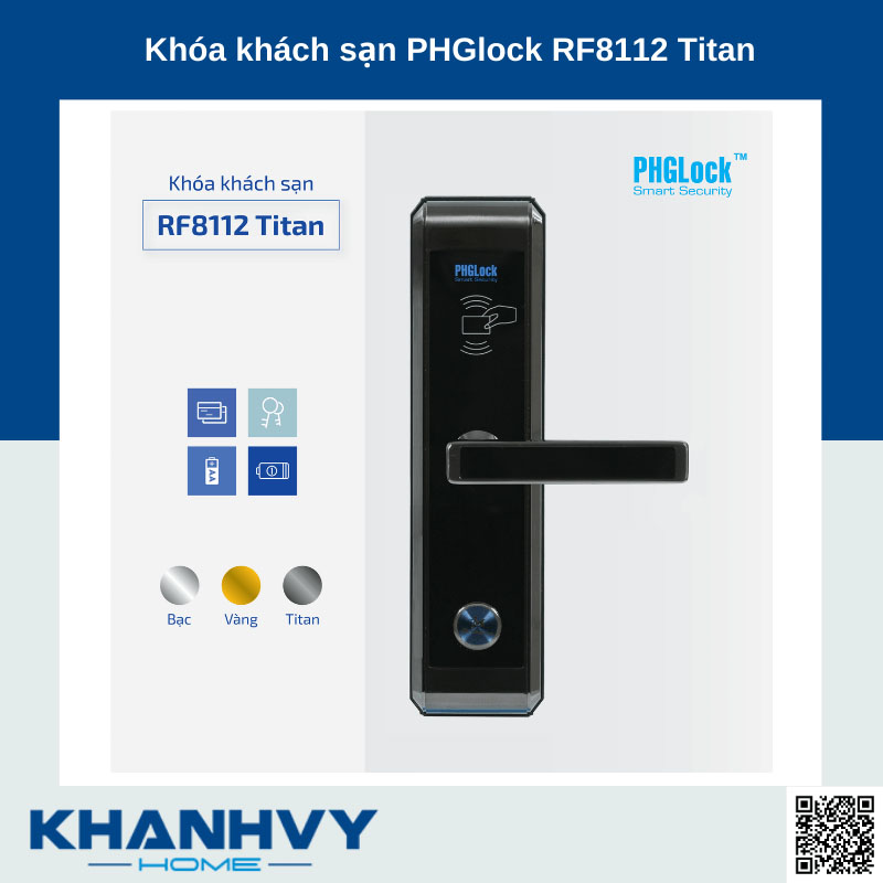 Sản phẩm khóa khách sạn PHGlock RF8112 - L Titan sở hữu thiết kế đơn giản nhưng vô cùng hiện đại và sang trọng