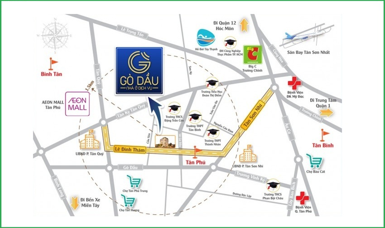 Khu nhà ở dịch vụ Gò Dầu sở hữu vị trí thuận lợi, dễ dàng tiếp cận các tiện ích quan trọng trong khu vực