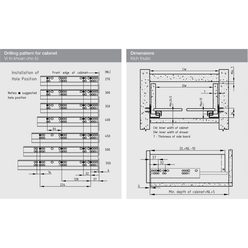  Thông số Ray âm EPC EVO Hafele 433.32.504         