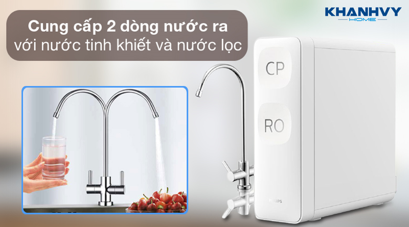 Máy lọc nước có công suất lọc lên đến 60 lít/giờ với 2 vòi lấy nước tiện lợi