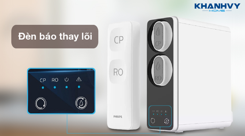 Máy lọc nước trang bị đèn báo dễ dàng theo dõi và thay lõi lọc kịp thời