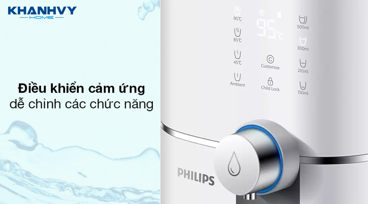 Máy lọc nước trang bị nút cảm ứng hiện đại và nhanh nhạy