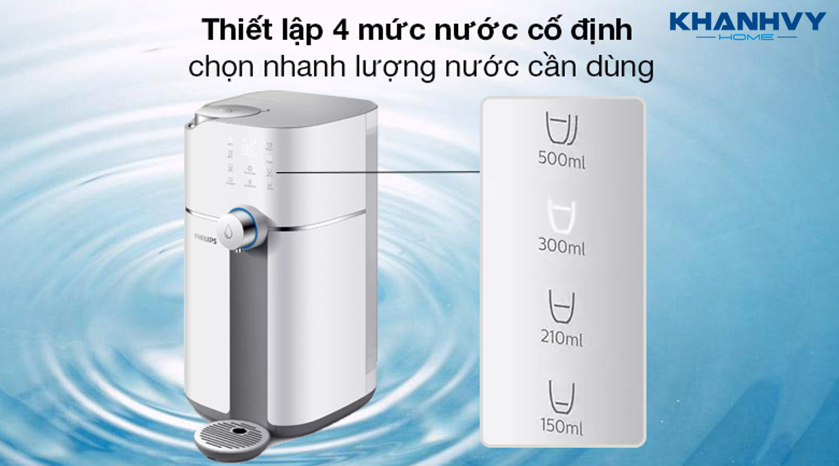 Máy có 4 mức nước cố định để giúp lấy nước dễ dàng, hạn chế lãng phí nước