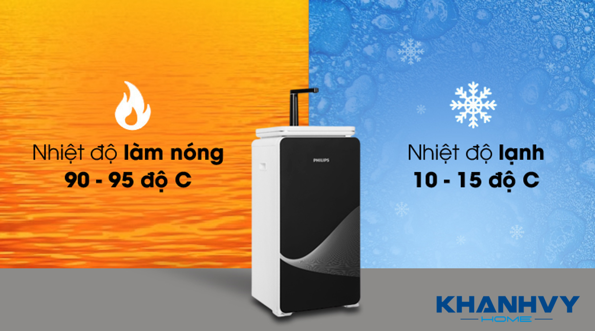 Máy lọc nước Philips RO Thế Hệ Mới ADD8980 sở hữu thiết kế đứng đơn giản và nhỏ gọn, công suất lọc 11.8 lít/giờ, cung cấp nước nóng – lạnh – thường rất tiện lợi cho cả gia đình