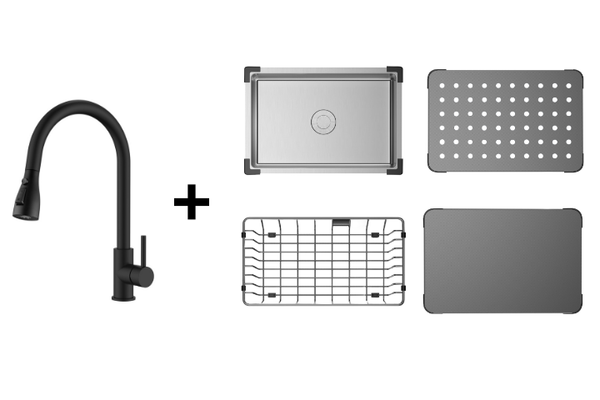 Combo vòi + chậu mini + thớt inox + rổ inox + thớt lỗ inox Maadela trị giá 5.250.000đ