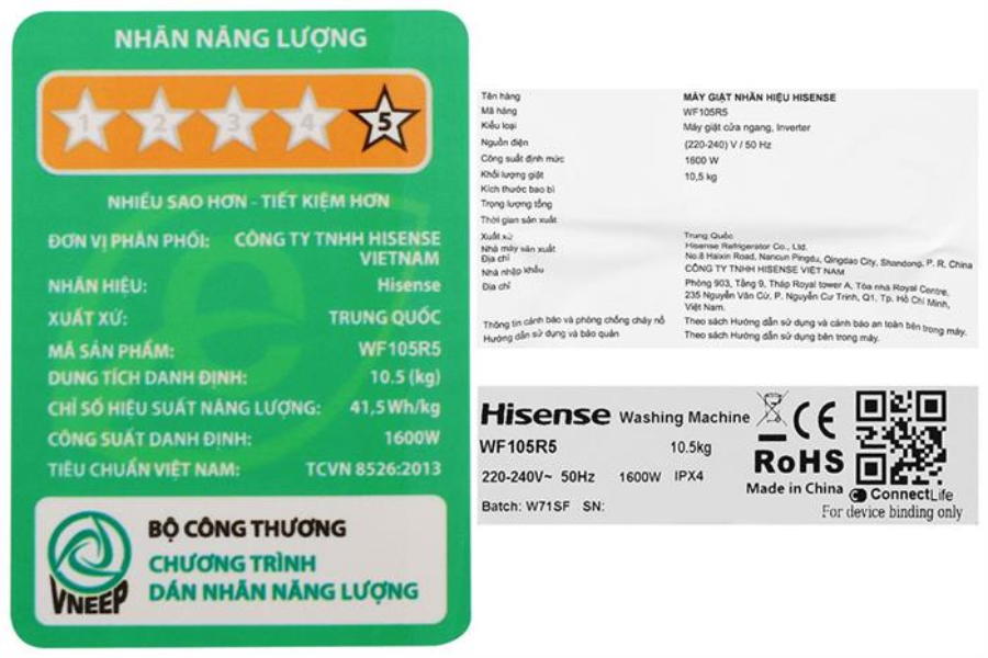Máy giặt Hisense WF105R5 10.5 kg
