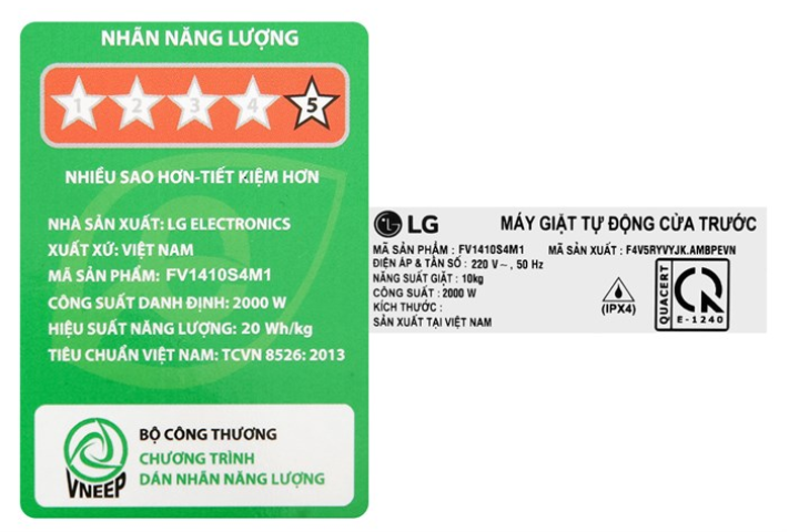 Máy giặt LG FV1410S4M1 AI DDTM Inverter 10kg màu đen