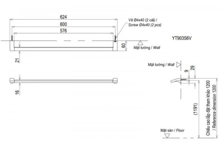 Thanh vắt khăn đơn Toto YT903S6V