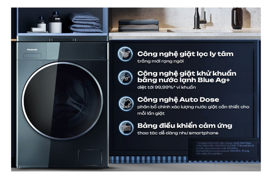 Máy giặt Panasonic NA-26CVX1AVT Cửa trước 13kg với Công nghệ lọc ly tâm & Diệt khuẩn toàn diện