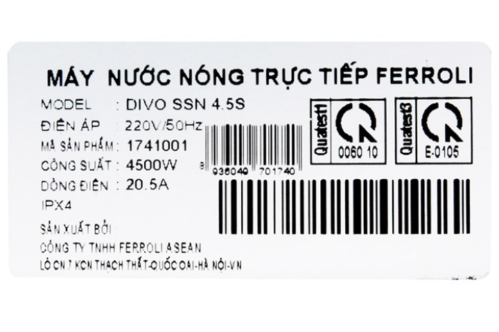 Máy nước nóng Ferroli DIVO SSN