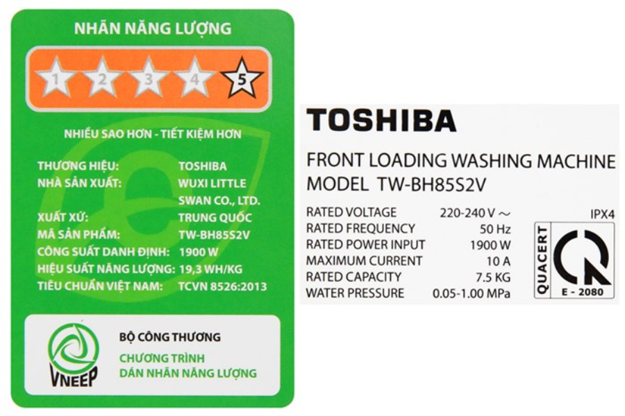 Máy giặt Toshiba TW-BH85S2V Inverter 7.5 kg
