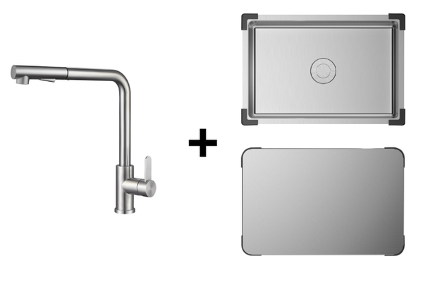 Combo vòi + chậu mini + thớt inox Maadela trị giá 3.730.000đ