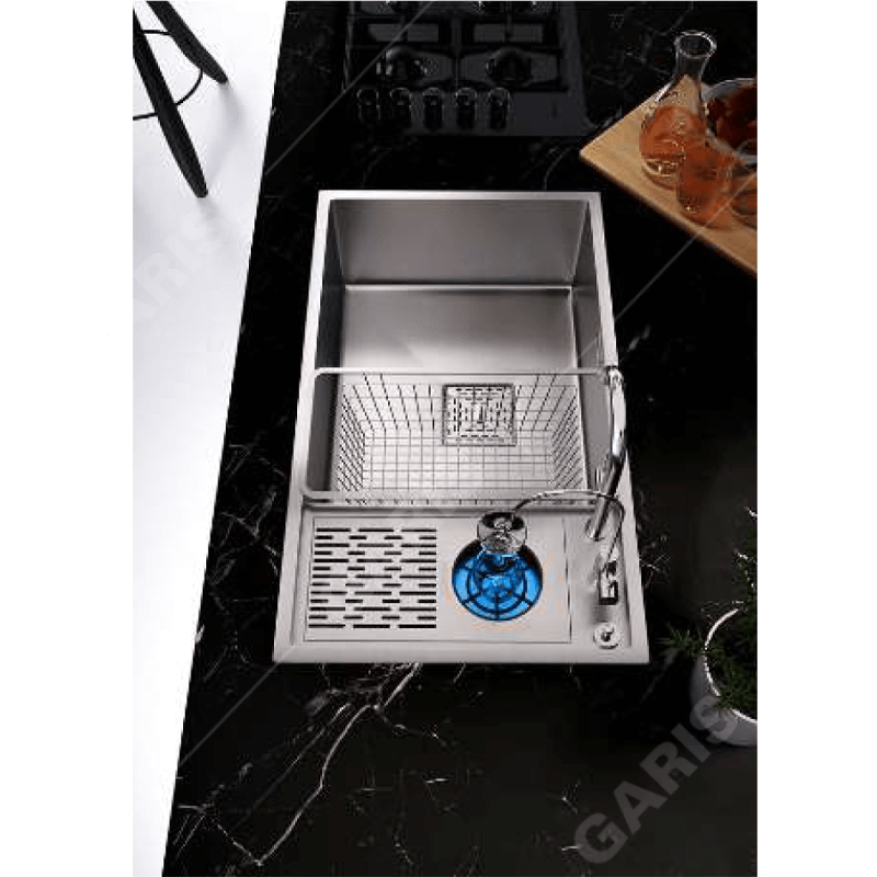 Chậu rửa 1 hố to có máy rửa cốc, chén Garis Megkel MS11.82