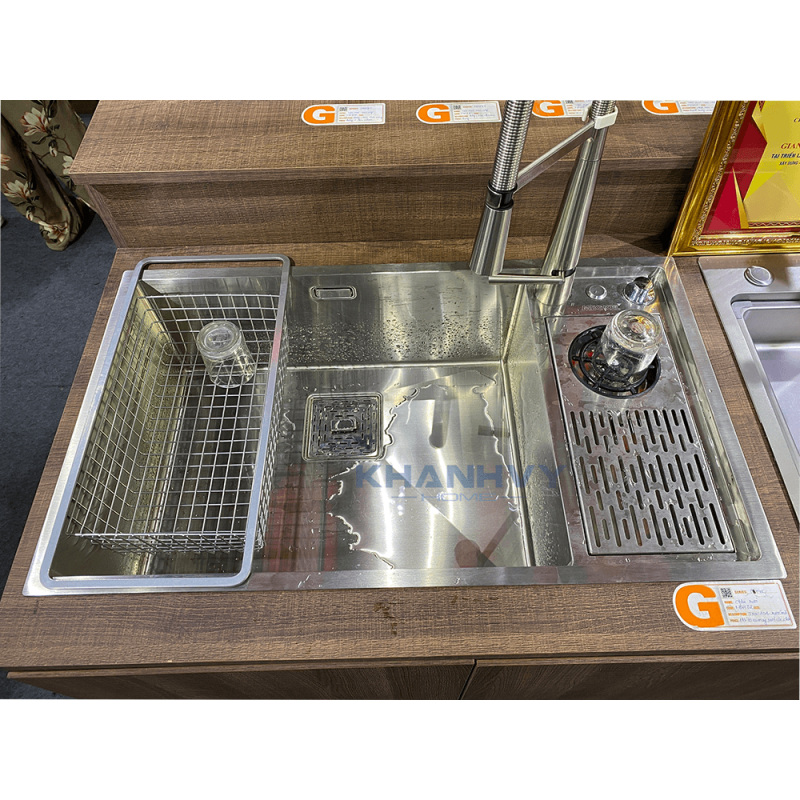 Chậu rửa 1 hố to có máy rửa cốc, chén Garis Megkel MS11.82