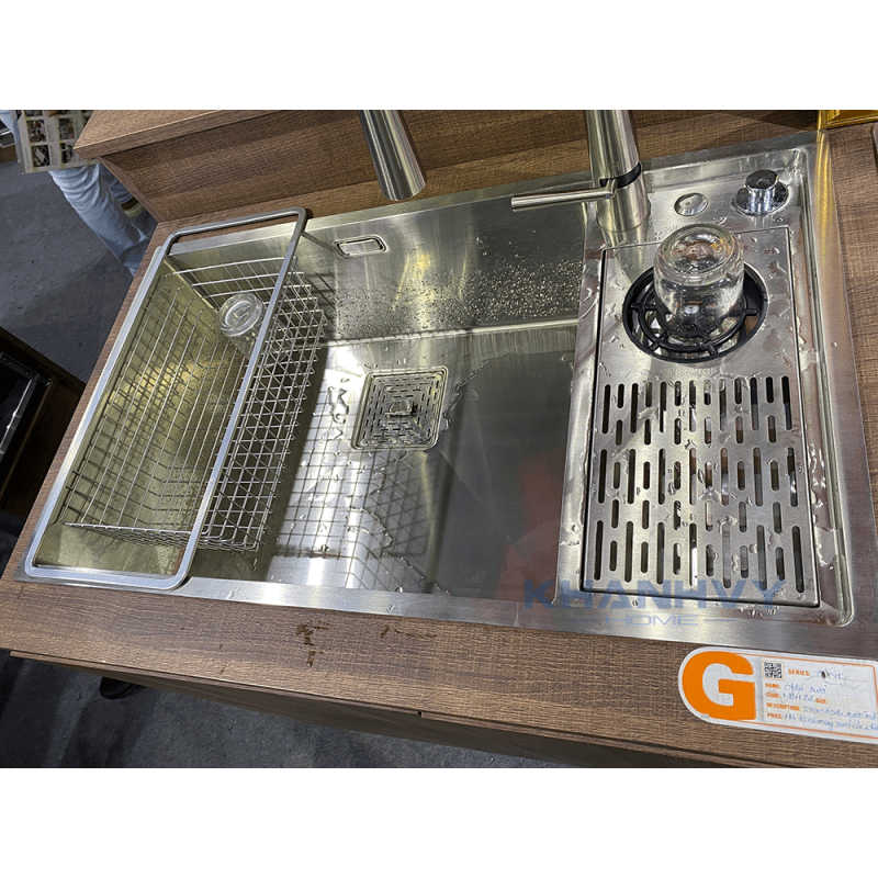 Chậu rửa 1 hố to có máy rửa cốc, chén Garis Megkel MS11.82