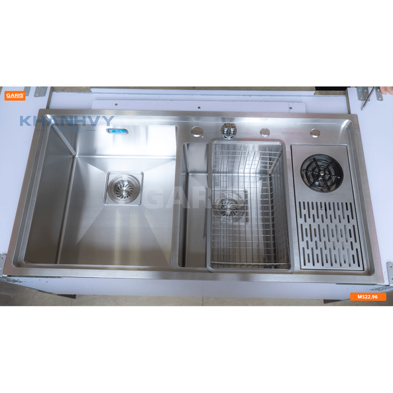 Chậu rửa 2 hố lệch có máy rửa cốc, chén Garis Megkel MS22.96