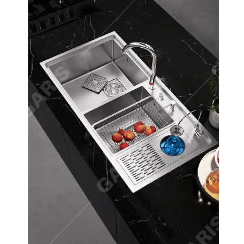 Chậu rửa 2 hố lệch có máy rửa cốc, chén Garis Megkel MS22.96