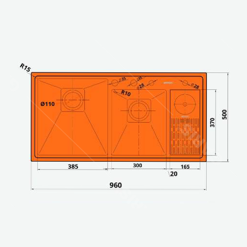 Chậu rửa 2 hố lệch có máy rửa cốc, chén Garis Megkel MS22.96