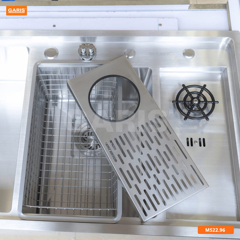 Chậu rửa 2 hố lệch có máy rửa cốc, chén Garis Megkel MS22.96