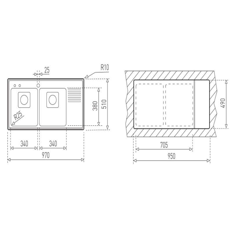 Chậu rửa inox TEKA FRAME 2B½D 40180551