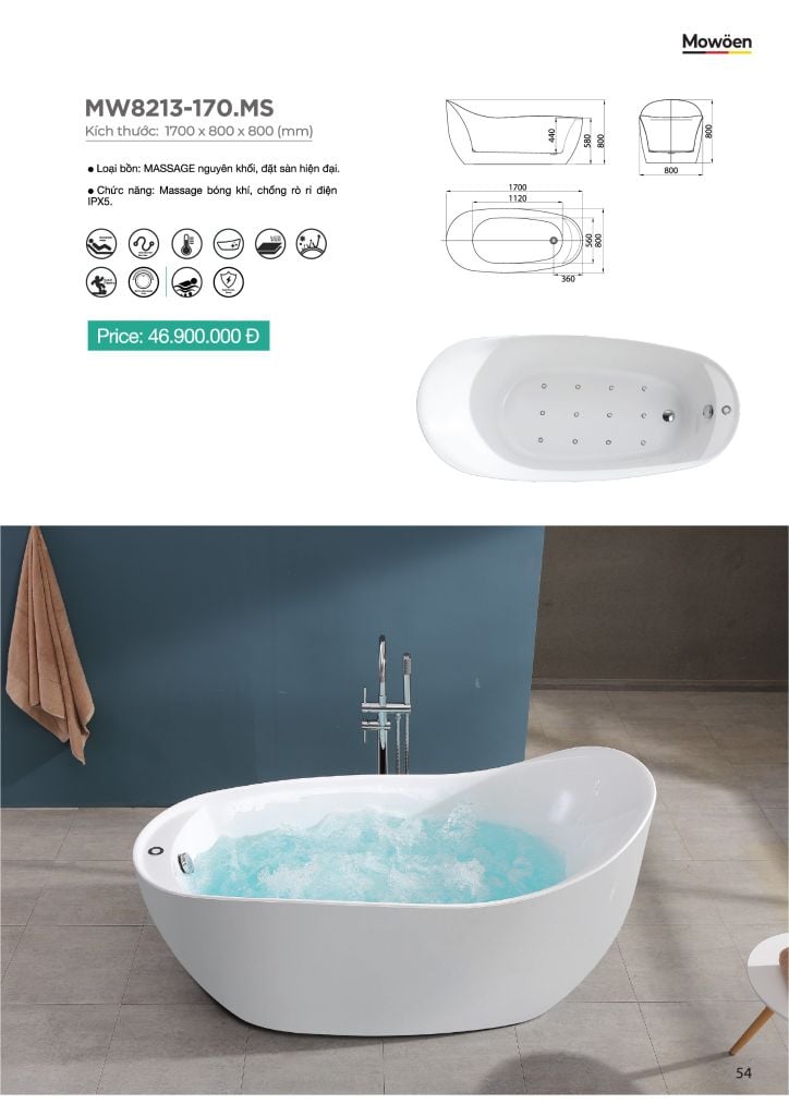 Bồn Tắm Massage Acrylic Mowoen MW8213-170.MS