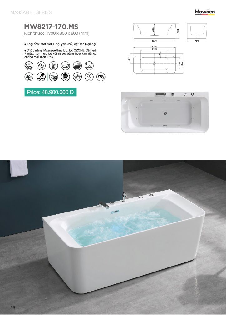 Bồn tắm massage Mowoen MW8217 – 170.MS