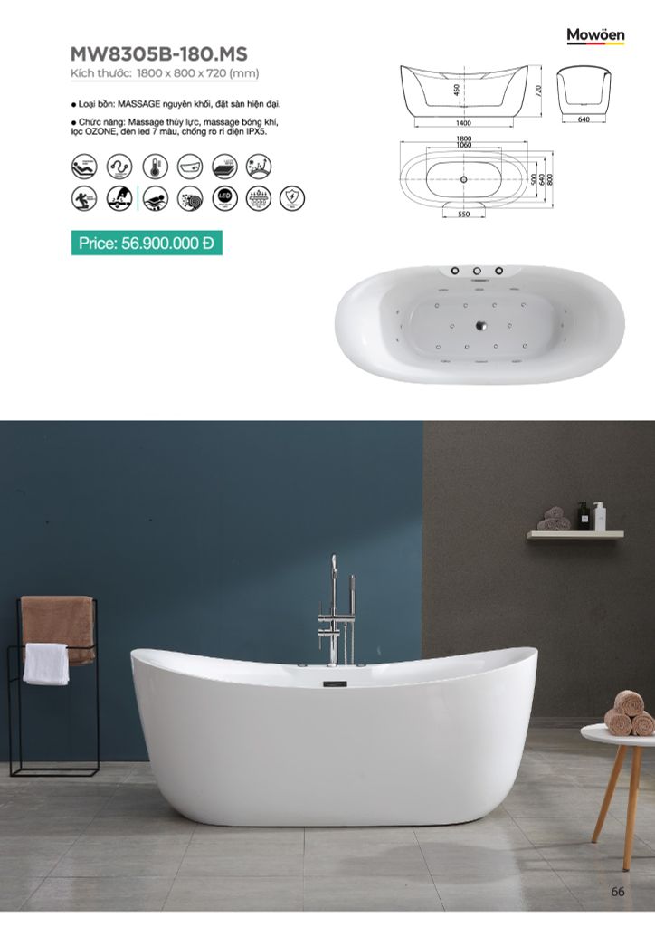 Bồn Tắm Massage Mowoen MW8305B-180.MS