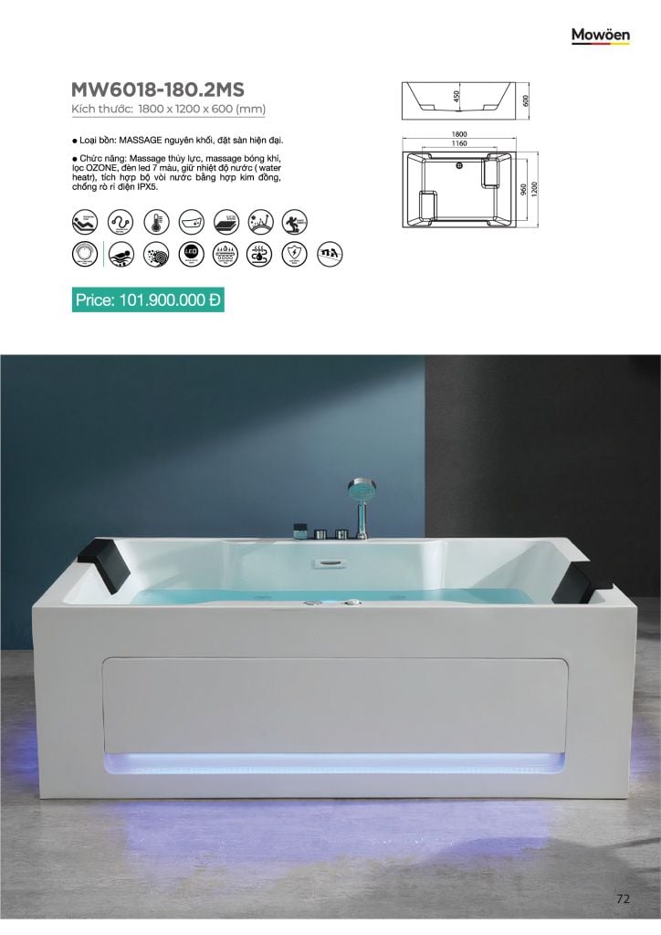 Bồn Tắm Massage Mowoen MW6018-180.2MS